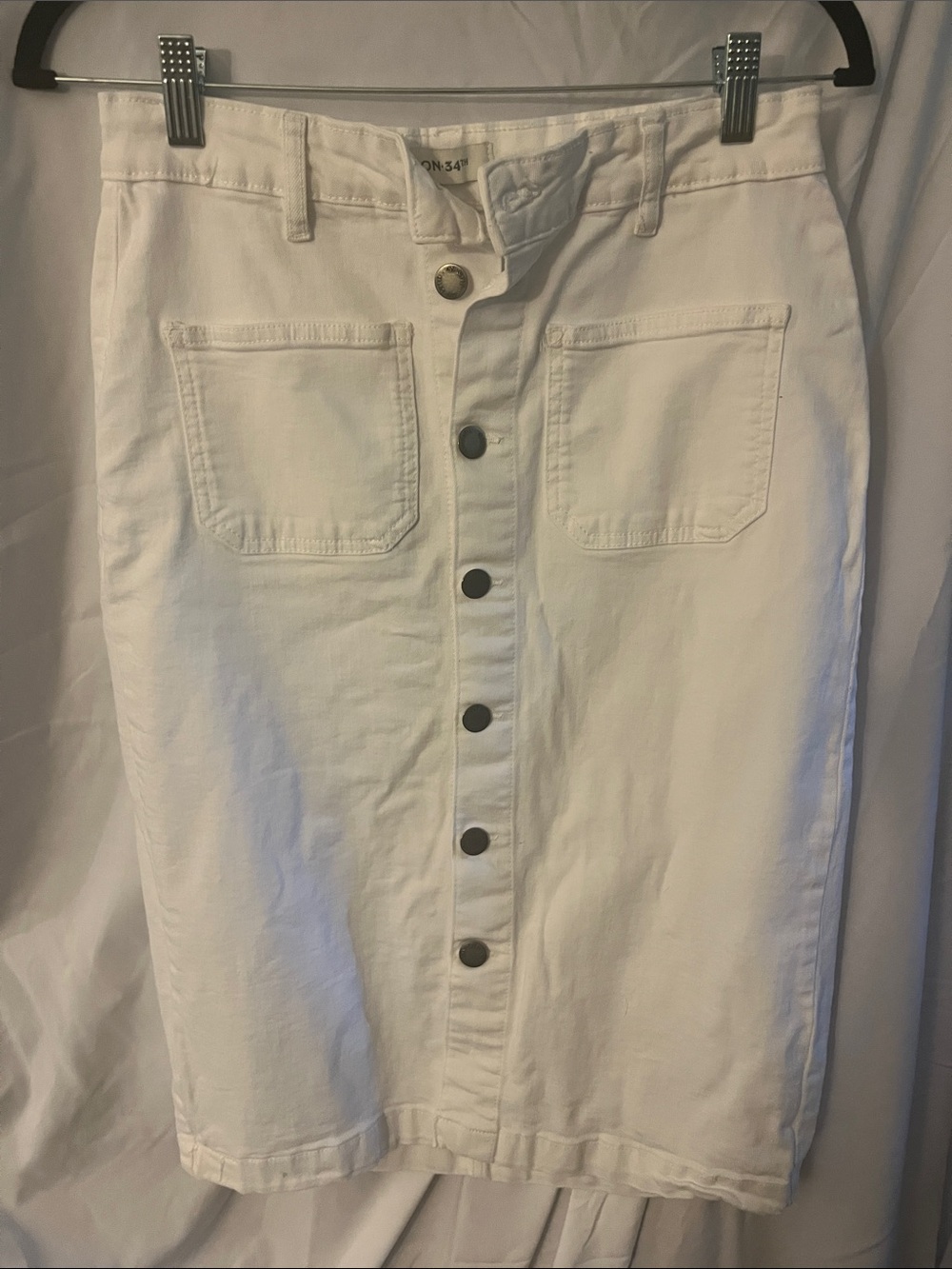 White Button-Front Pencil Skirt